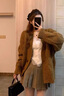 DXOT2025新款奶呼呼加厚棕色毛衣外套女秋冬寬松慵懶風(fēng)麻花復(fù)古針織衫 棕色 M 建議95-105斤 曬單實拍圖