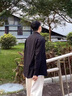 威登羊春夏季長袖t恤男三件套工裝上衣高級(jí)感港風(fēng)穿搭套裝男生酷帥一套 咖色外套+白短T+西褲【三件套 XL 曬單實(shí)拍圖