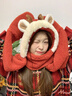 目丸圣誕禮物帽子女冬毛絨保暖圍巾手套一體三件套圍脖生日送男女朋友 圣誕鹿角三件套 曬單實(shí)拍圖