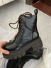 百麗（Belle）千層靴時(shí)尚復古馬丁靴女增高厚底短靴B2303DZ4預售 黑色 37 (235mm) 曬單實(shí)拍圖