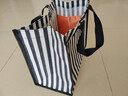 途尊（kingtrip）韓版帆布單肩包手提袋學(xué)生大容量條紋購物袋媽咪包防潑水女布包 黑細條紋【長(cháng)肩帶+按扣】大號 曬單實(shí)拍圖