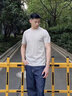 UBV仿棉麻短袖男T恤休閑圓領(lǐng)上衣2024夏季薄款青年冰絲半袖印花體恤 杏色 XL（建議125-140斤） 曬單實(shí)拍圖