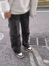 卡圖弛破洞牛仔褲男夏季美式高街潮流韓版ins微喇闊腿寬松休閑直筒褲子 黑灰色 L 【建議110-125斤】 曬單實(shí)拍圖
