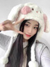 慕瓊（MUQIONG）毛絨兔子耳朵帽子圍巾手套一體帽三件套可愛(ài)女冬季加厚保暖大耳朵兔子-（毛絨）M56-58cm 曬單實(shí)拍圖