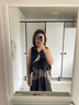 日著原創(chuàng)設計女裝2025秋季新款高級感絲麻印花拼接V領長連衣裙子 尋黑 M 曬單實拍圖