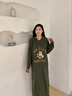 Teenie Weenie小熊半邊絨套頭睡裙加絨加厚保暖家居服睡衣女秋冬季 軍綠色 均碼 曬單實(shí)拍圖