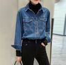 薇靡雅牛仔襯衣女寬松春秋季新款打底復古長(cháng)袖疊穿襯衫外套歐貨上衣 藍色27013 S 建議80-100 曬單實(shí)拍圖