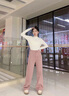 俞兆林（YUZHAOLIN）牛仔褲女2025春秋季女裝新款韓版寬松直筒高腰時尚休閑闊腿褲子 臟粉色-九分 M 曬單實拍圖