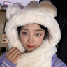 奇沛兒（QIPEIER）小熊帽子秋冬女圍巾手套一體連帽冬季圍脖可愛(ài)保暖毛絨冬天三件套 BNTZ-464白色 曬單實(shí)拍圖