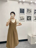 clotho Rennie品牌女裝背帶連衣裙女2025年夏季新款休閑寬松顯瘦小個(gè)子連衣裙 卡其拼米 M 曬單實(shí)拍圖