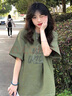 純棉重磅綠色短袖t恤女夏季寬松設計感美式復古小個子半袖上衣服 綠色【純棉重磅】 M （80-100斤） 曬單實拍圖