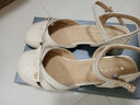 蜘蛛王女鞋2025夏季新款一字扣帶女鞋中空包頭粗高跟文藝瑪麗珍鞋091281 米白【雙層牛皮鞋】 39 (245mm) 曬單實(shí)拍圖