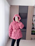 德瑪納（dme）【胭脂美人系列】冬季高保暖連帽90鴨絨腰帶羽絨服女短款外套 胭脂紅 S 曬單實(shí)拍圖