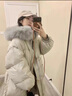 BMOI羽絨服女中長(zhǎng)款韓版寬松新款黑色2025過膝加厚毛領(lǐng)小個(gè)子外套 灰白色環(huán)保毛 S 曬單實(shí)拍圖