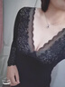 莫代爾低領保暖內(nèi)衣女秋衣秋褲套裝薄款緊身美體V領蕾絲性感打底棉毛衫 1822黑色 均碼 套裝80-140斤 曬單實拍圖