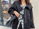 clotho Rennie品牌女裝風(fēng)衣外套女2025春秋新款韓版連帽寬松顯瘦工裝過膝中長款 黑色 M 曬單實拍圖