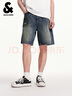 杰克·瓊斯（JACK&JONES）男裝貓須水洗做舊縫補設計舒適百搭潮時(shí)尚簡(jiǎn)約牛仔短褲225243019 A14深牛仔藍 M (175) 曬單實(shí)拍圖