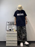 妙奕嘉短袖男t恤衣服男裝夏季新款潮流美式寬松半袖上衣休閑體恤百搭 NENR字母短袖【藏青色】 2XL 【建議 150-170斤】 曬單實(shí)拍圖
