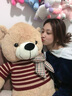 EZF正版泰迪熊貓公仔毛絨玩具抱抱熊大熊可愛布娃送給對象過生日禮物 淺棕色(配紅色毛衣) 80厘米【胖版】 曬單實(shí)拍圖