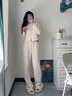 美洋（MEIYANG）生巧千層套裝奧粒絨XU熱鎖溫加絨收腰連衛衣直筒褲時(shí)尚新款套裝女 米白色休閑褲(常規版) M 曬單實(shí)拍圖