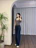 ELAND【蠶絲丹寧】衣戀牛仔褲女復(fù)古風(fēng)小高腰闊腿褲2025夏季新款 深牛仔色(57)D/Indigo S /160 曬單實拍圖