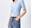 太平鳥(niǎo)夏季U型領(lǐng)針織衫短袖T恤女修身打底衫低領(lǐng)上衣* 藍色 M 曬單實(shí)拍圖