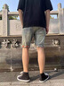 衣然呈品刺繡牛仔短褲男夏季ins復古潮牌直筒修身韓版破洞潮流五分褲子男 淺藍色 30【建議120-130斤】 曬單實(shí)拍圖