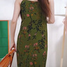 三彩2025夏季新款油畫(huà)吊帶裙無(wú)袖連衣裙開(kāi)叉長(cháng)裙復古法式M 叢林綠花卉 M 160/84A 曬單實(shí)拍圖