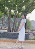 糖力【商場(chǎng)同款】法式茶歇裙 夏新款中長(zhǎng)款短袖提花連衣裙女 白色 S 曬單實(shí)拍圖