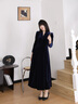 逸紅顔（E.Beauty）凝柔 2025年春裝新品絲絨v領(lǐng)新中式女裝禮服連衣裙 藏青色 S 曬單實(shí)拍圖