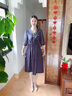 羅蒙（ROMON）真絲連衣裙大牌復古風牛仔藍女夏2024新款時尚氣質(zhì)桑蠶絲長款裙子 牛仔藍 XL 【推薦110-120斤穿】 曬單實拍圖