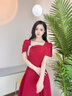 勤度訂婚衣服女夏天平時(shí)可穿酒紅色小個(gè)子結婚敬酒服新娘夏季裙法式 紅色 L 曬單實(shí)拍圖