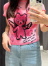 UR2026春季新款女裝潮流扎染趣味涂鴉拼接超短款T恤UYV450215 冷粉色 (面料微扎) M 曬單實(shí)拍圖