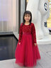 小咔衣濃（Xiaokayinong）女童禮服高端長(cháng)袖公主裙兒童主持人花童婚禮小女孩鋼琴演出服秋季 酒紅色長(cháng)袖長(cháng)款 130 曬單實(shí)拍圖