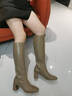 蹀愫（TIGRISSO）小奶皮】綿羊騎士靴不過(guò)膝顯腿長(cháng)保暖親膚通勤高筒靴女TA43705-14 淺灰色 TA63705-14 35 225mm 曬單實(shí)拍圖