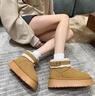 旻勝雪地靴女加絨加厚2024新款春季松糕厚底保暖短靴網(wǎng)紅女士棉鞋 棕色 37 曬單實(shí)拍圖