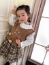 RB KIDS童裝女童套裝裙春秋新款寶寶半身裙兒童毛衣馬甲甜美三件套 小熊套裝咖色 90 (建議身高80-90cm) 曬單實拍圖