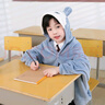 問(wèn)雅（wenya）午睡毯小學(xué)生兒童教室用毯子斗篷高中生午休神器加厚披肩帶帽毛毯 藍色【法蘭絨】 88x150cm 曬單實(shí)拍圖