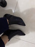 淺町短靴女秋冬新款貓跟中跟裸靴尖頭細跟高跟女靴真牛皮及踝靴女皮靴 黑色(光面牛皮) 37 曬單實(shí)拍圖