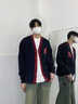 TOMMY HILFIGER男女情侶混紡刺繡寬松鑲邊V領(lǐng)紅色開衫外套毛衣34196 藏青色DW5 L （推薦：150-165斤） 曬單實拍圖