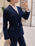 普妮姿藏青色西裝外套女春秋季ol通勤氣質(zhì)正裝工作服高端女神范職業(yè)套裝 【長袖】單件藏青色西裝 L 曬單實(shí)拍圖