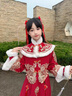 碧彩雅女童漢服中國風(fēng)兒童古裝冬季加絨唐裝古風(fēng)連衣裙小女孩新款拜年服 8637紅色+云肩+紅色披風(fēng) 加絨 150碼(建議140-150cm重70-80斤) 曬單實(shí)拍圖
