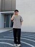 頂峰保羅美式潮牌條紋短袖t恤男夏季新款寬松大碼潮流休閑情侶上衣服半袖 卡其色 XL 推薦130-150斤 曬單實拍圖