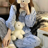 另約2025新款睡衣女春秋季長(zhǎng)袖高級(jí)感可愛花邊夏天甜美少女家居服套裝 6354 蕾絲藍(lán)色蝴蝶結(jié) M 曬單實(shí)拍圖