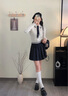 紫涵（ZIHAN）紫涵短款撞色翻領(lǐng)絞花針織毛衣女2024年冬季新款學(xué)院風(fēng)套頭針織衫 米金 S 曬單實(shí)拍圖