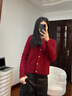 POLOWALK商場同款 女士羊毛衫秋冬圓領(lǐng)開衫經(jīng)典絞花時(shí)尚百搭 酒紅 L (165) 曬單實(shí)拍圖