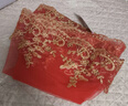 森暮舟（SENGMUZHOU）紅蓋頭 新娘出嫁頭紗結婚秀禾服紅色蒙頭紗巾中式婚禮半透明蓋頭 紅色（金枝玉葉）蕾絲花邊蓋頭 100cm-135cm 曬單實拍圖