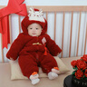 班喜迪嬰兒衣服秋冬裝嬰幼兒寶寶新年連體衣百天周歲禮服外出過(guò)年拜年服 紅色 73cm 曬單實(shí)拍圖