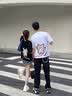 一寸相思情侶裝夏季短袖t恤男套裝新款潮流寬松一男一女學生百搭高中班服 女杏+男杏 M 女+男L 曬單實拍圖