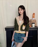 乖米豆小個(gè)子時(shí)髦針織衫女洋氣寬松顯瘦綠色v領(lǐng)長(cháng)袖開(kāi)衫女 綠色 L 建議100-110斤 曬單實(shí)拍圖